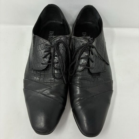 DIVINCH HANDCRAFTED BLACK ALLIGATOR LACE-UP OXFORD SHOES BLUE SOLE EU 42 US 9.5